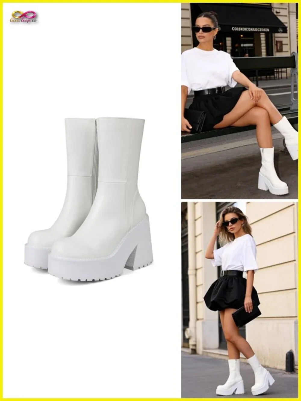 Wedge Heel Ankle Boots Platform Zipper Punk Motorcycle Chunky Block High Heel
